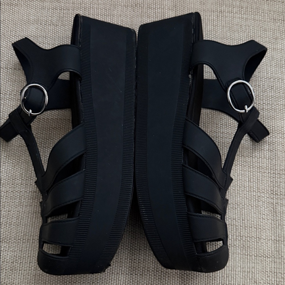 Jeffrey Campbell Candied Black Matte Chunky Platform Sturdy T-Strap Fisherman - Picture 8 of 16